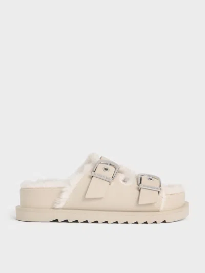 CHARLES & KEITH CHARLES & KEITH - HANNAH FURRY BUCKLED DOUBLE-STRAP SANDALS
