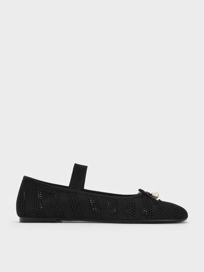 CHARLES & KEITH CHARLES & KEITH - KNITTED PEARL-ACCENT BOW BALLET FLATS