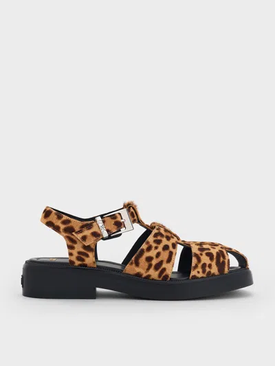 CHARLES & KEITH CHARLES & KEITH - LEOPARD-PRINT TEXTURED CAGED SANDALS