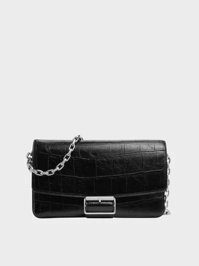 CHARLES & KEITH CHARLES & KEITH - LIV CROC-EFFECT GROMMET CHAIN-HANDLE SHOULDER BAG