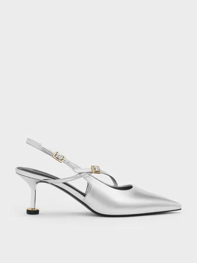 CHARLES & KEITH CHARLES & KEITH - WYNN METALLIC BUCKLED SCULPTURAL-HEEL SLINGBACK PUMPS