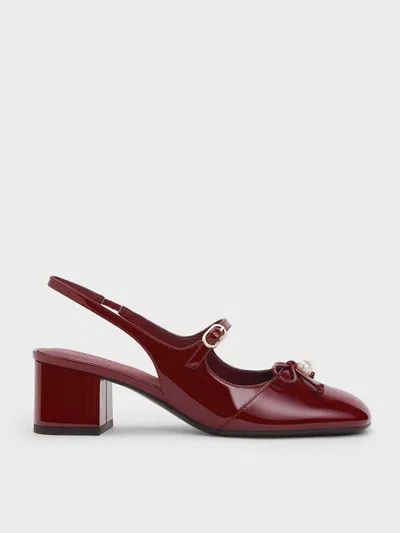 CHARLES & KEITH CHARLES & KEITH - PATENT BOW CRYSTAL-PEARL SLINGBACK MARY JANE PUMPS