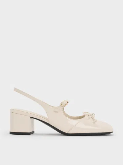 CHARLES & KEITH CHARLES & KEITH - PATENT BOW CRYSTAL-PEARL SLINGBACK MARY JANE PUMPS