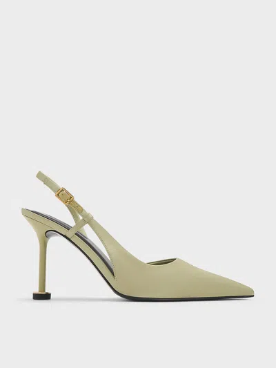 CHARLES & KEITH CHARLES & KEITH - WYNN RECYCLED POLYESTER POINTED-TOE SCULPTURAL-HEEL SLINGBACK PUMPS