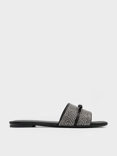 CHARLES & KEITH CHARLES & KEITH - SATIN CRYSTAL-EMBELLISHED BOW SLIDE SANDALS