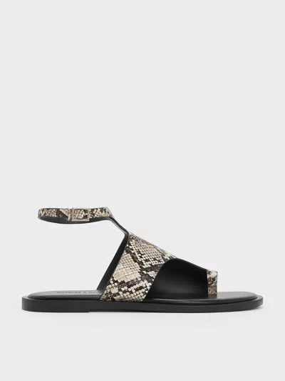 CHARLES & KEITH CHARLES & KEITH - SNAKE-PRINT ANKLE-STRAP TOE-RING SANDALS
