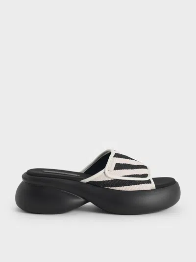 CHARLES & KEITH CHARLES & KEITH - STRIPED PLATFORM SPORTY SLIDE SANDALS