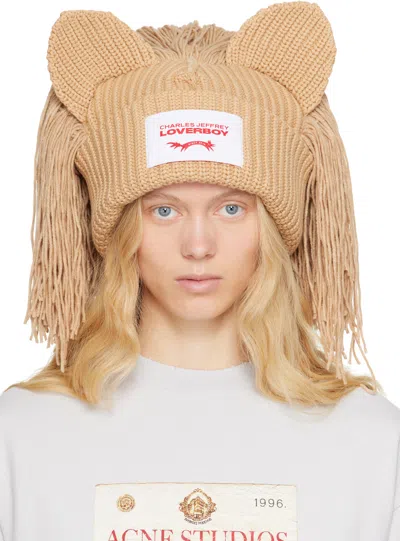 CHARLES JEFFREY LOVERBOY BEIGE SUPERSIZED LION BEANIE