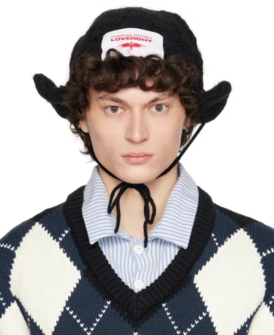 CHARLES JEFFREY LOVERBOY BLACK CHUNKY AVIATOR BEANIE