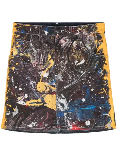 CHARLES JEFFREY LOVERBOY EXCLUSIVE PAINTED ART DENIM SKIRT