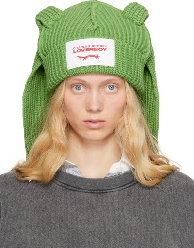 CHARLES JEFFREY LOVERBOY GREEN CHUNKY RABBIT BEANIE