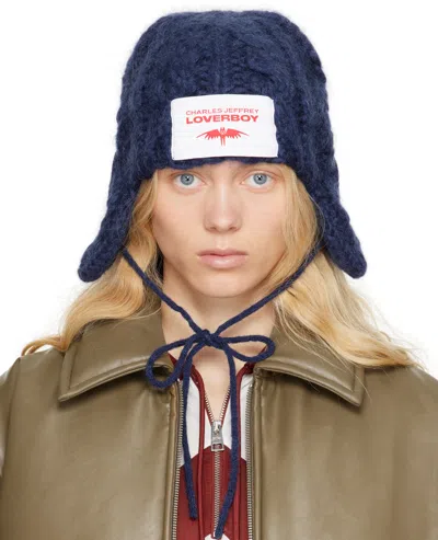 CHARLES JEFFREY LOVERBOY NAVY CHUNKY AVIATOR BEANIE