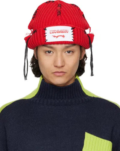CHARLES JEFFREY LOVERBOY SSENSE EXCLUSIVE RED CAROLEAN BEANIE