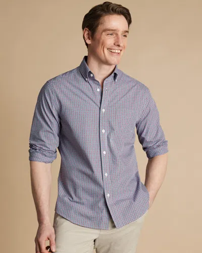 CHARLES TYRWHITT MEN'S CHARLES TYRWHITT BUTTON-DOWN COLLAR NON-IRON STRETCH POPLIN MINI GINGHAM CASUAL SHIRT