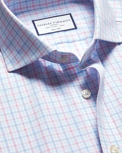 CHARLES TYRWHITT MEN'S CHARLES TYRWHITT CUTAWAY COLLAR NON-IRON POPLIN MULTI CHECKERED DRESS SHIRT