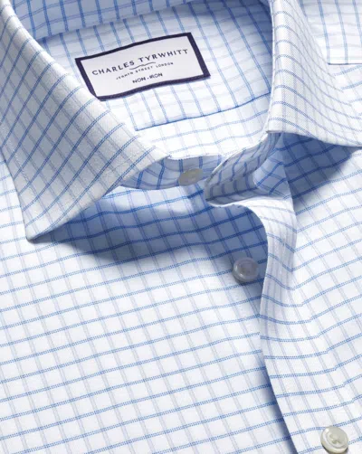 CHARLES TYRWHITT MEN'S CHARLES TYRWHITT CUTAWAY COLLAR NON-IRON TWILL FINE CHECKERED DRESS SHIRT