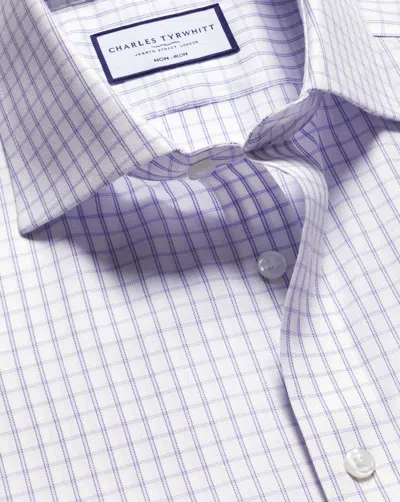 CHARLES TYRWHITT MEN'S CHARLES TYRWHITT CUTAWAY COLLAR NON-IRON TWILL FINE CHECKERED DRESS SHIRT