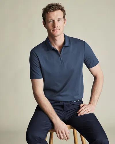 CHARLES TYRWHITT MEN'S CHARLES TYRWHITT PERFORMANCE TEXTURED ZIP-NECK POLO SHIRT