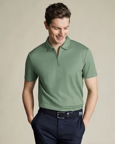 CHARLES TYRWHITT MEN'S CHARLES TYRWHITT PERFORMANCE TEXTURED ZIP-NECK POLO SHIRT