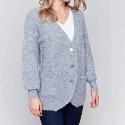 CHARLIE B BOUCLE KNIT CARDIGAN IN GREY