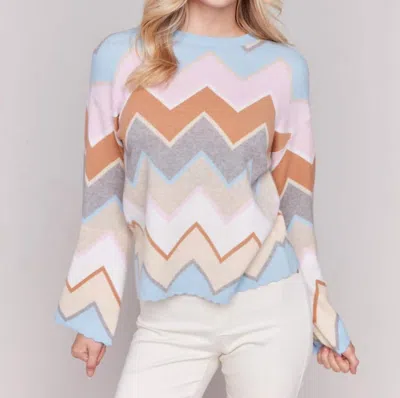 CHARLIE B CHEVRON STRIPE BELL SLEEVE SWEATER - CANDY IN MULTI