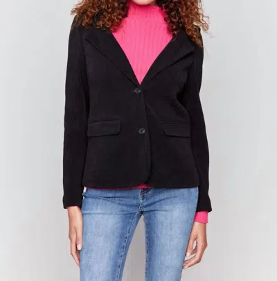 CHARLIE B KNIT CORDUROY BLAZER WITH HOOD IN BLACK