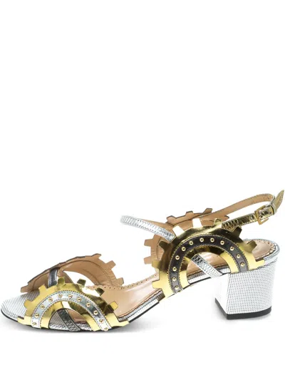 CHARLOTTE OLYMPIA PRE-OWNED 50MM GEAR-EMBELLISHED BLOCK-HEEL SANDALS