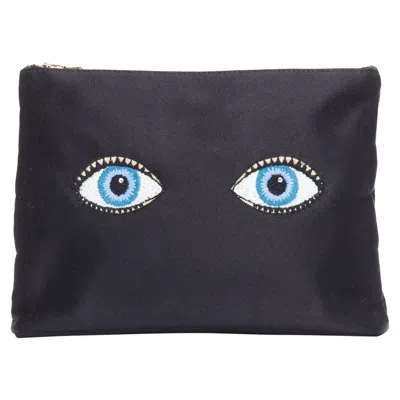 CHARLOTTE OLYMPIA SATIN SURREALIST BLUE EYE EMBROIDERY POUCH BAG