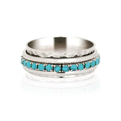 CHARLOTTE'S WEB JEWELLERY WOMEN'S SILVER / BLUE PARVATI SILVER SPINNING RING - TURQUOISE