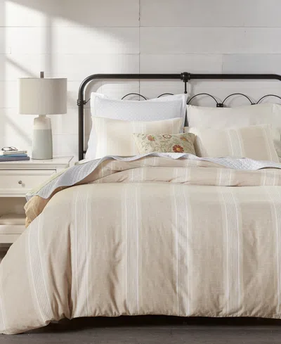 CHARTER CLUB CLIFTON COTTON/LINEN STRIPE 3-PC. COMFORTER SET, FULL/QUEEN, EXCLUSIVELY AT MACY'S