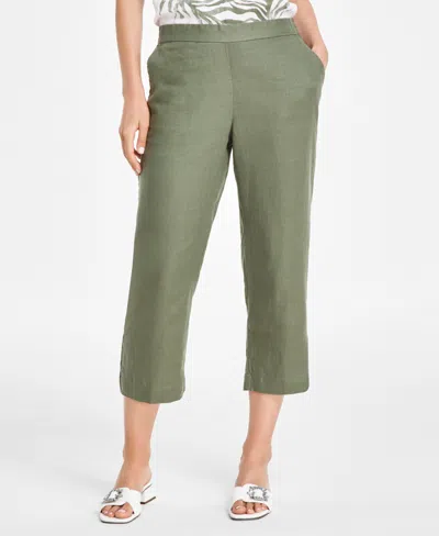 CHARTER CLUB WOMEN'S 100% LINEN SOLID CROPPED PULL-ON PANTS, CREATED FOR MACY'S