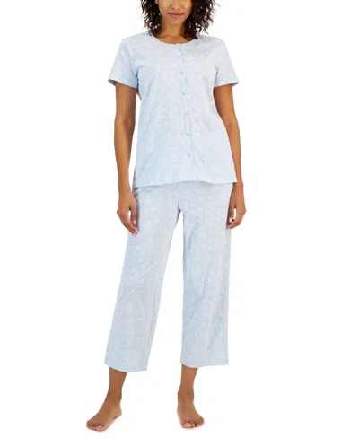 CHARTER CLUB WOMEN'S 2-PC. COTTON PRINTED CROPPED PAJAMAS SET, CREATED FOR MACY'S