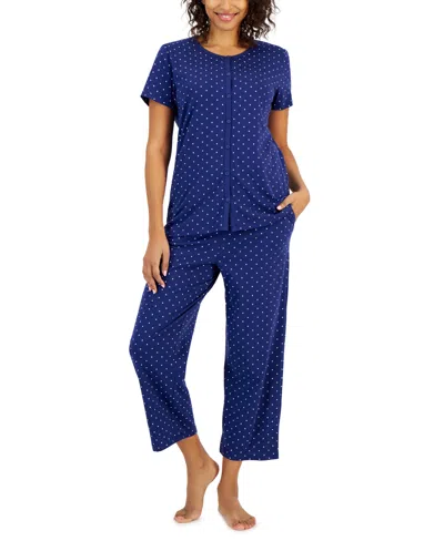 CHARTER CLUB WOMEN'S 2-PC. COTTON PRINTED CROPPED PAJAMAS SET, CREATED FOR MACY'S
