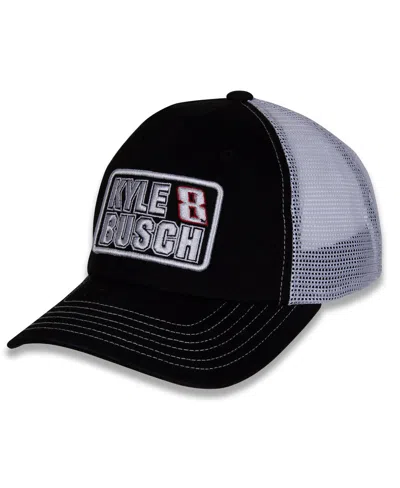 CHECKERED FLAG SPORTS WOMEN'S CHECKERED FLAG SPORTS BLACK, WHITE KYLE BUSCH NAME AND NUMBER PATCH ADJUSTABLE HAT