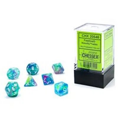 CHESSEX CUBE MINI FESTIVE DICE WATERLILY & WHITE - SET OF 7