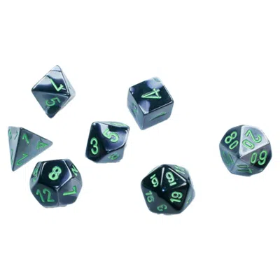 CHESSEX CUBE MINI GEMINI DICE BLACK-GREY & GREEN - SET OF 7