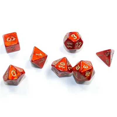 CHESSEX CUBE MINI SCARAB DICE SCARLET & GOLD - SET OF 7
