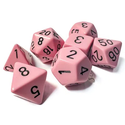 CHESSEX DICE OPAQUE PASTEL PINK & BLACK - SET OF 7