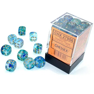 CHESSEX MANUFACTURING 12 MM D6 CUBE LUMINARY NEBULA DICE, OCEANIC GOLD - 36 PER PACK
