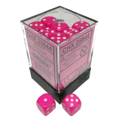 CHESSEX MANUFACTURING 12 MM PINK OPAQUE D6 DICE WITH WHITE PIPS - PACK OF 36