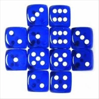 CHESSEX MANUFACTURING 23606 16 MM BLUE WITH WHITE TRANSLUCENT D6 DICE SET OF 12
