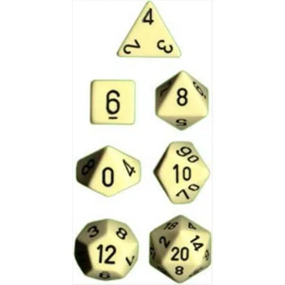 CHESSEX MANUFACTURING 25400 OPAQUE IVORY WITH BLACK POLYHEDRAL DICE SET OF 7