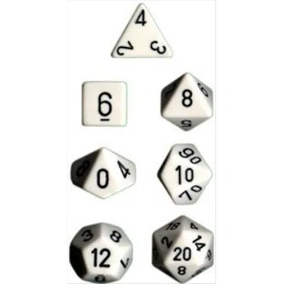 CHESSEX MANUFACTURING 25401 OPAQUE WHITE WITH BLACK POLYHEDRAL DICE SET OF 7