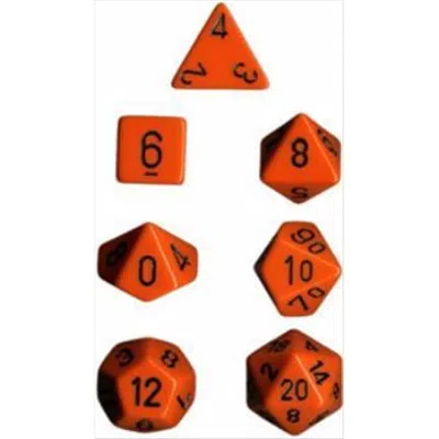 CHESSEX MANUFACTURING 25403 OPAQUE ORANGE WITH BLACK POLYHEDRAL DICE SET OF 7