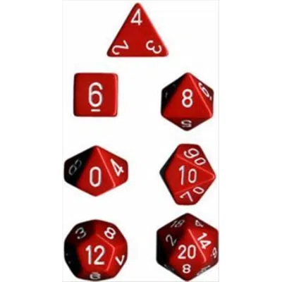 CHESSEX MANUFACTURING 25404 OPAQUE RED WITH WHITE POLYHEDRAL DICE SET OF 7