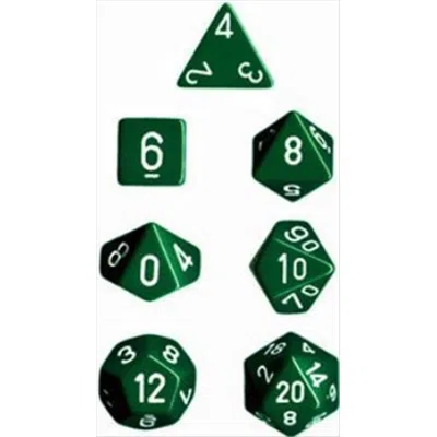 CHESSEX MANUFACTURING 25405 OPAQUE GREEN WITH WHITE POLYHEDRAL DICE SET OF 7