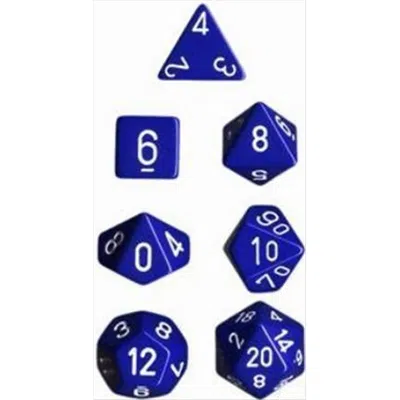 CHESSEX MANUFACTURING 25406 OPAQUE BLUE WITH WHITE POLYHEDRAL DICE SET OF 7