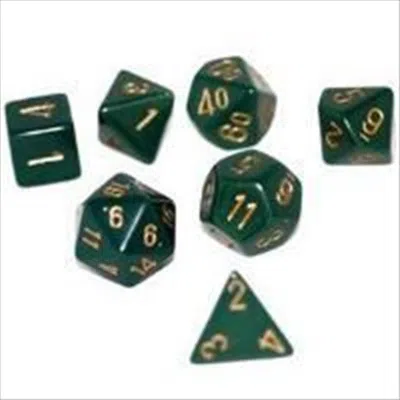 CHESSEX MANUFACTURING 25415 OPAQUE DUSTY GREEN WITH COPPER POLYHEDRAL DICE SET OF 7