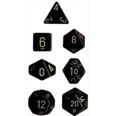 CHESSEX MANUFACTURING 25428 OPAQUE BLACK WITH GOLD POLYHEDRAL DICE SET OF 7