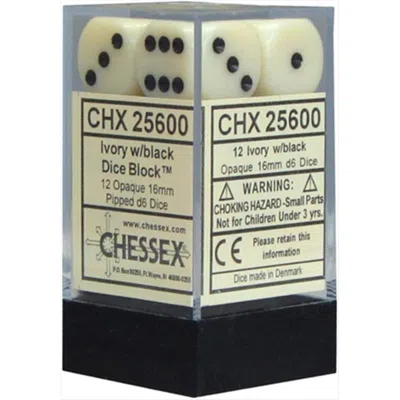 CHESSEX MANUFACTURING 25600 OPAQUE IVORY WITH BLACK - 16 MM SIX SIDED DICE SET OF 12
